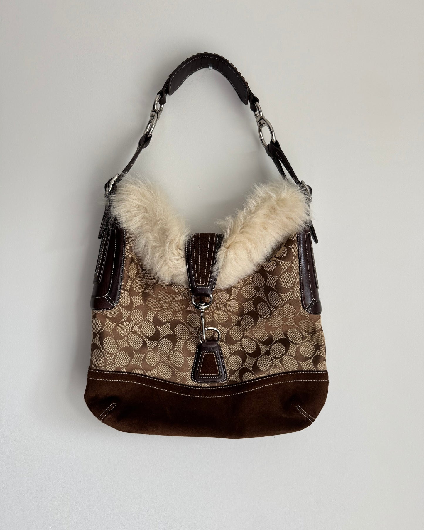 Y2K Coach Fur Lined Shoulder Bag