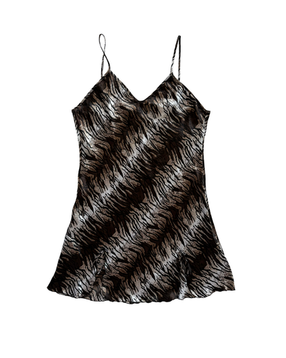 Vtg Tiger Print Slip Dress - L