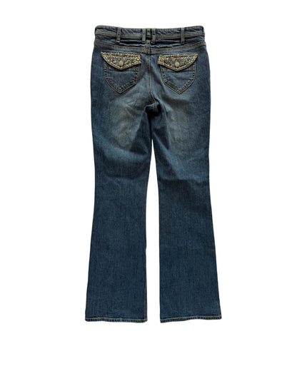 Caché Mid-Rise Bejeweled Jeans - XS/S