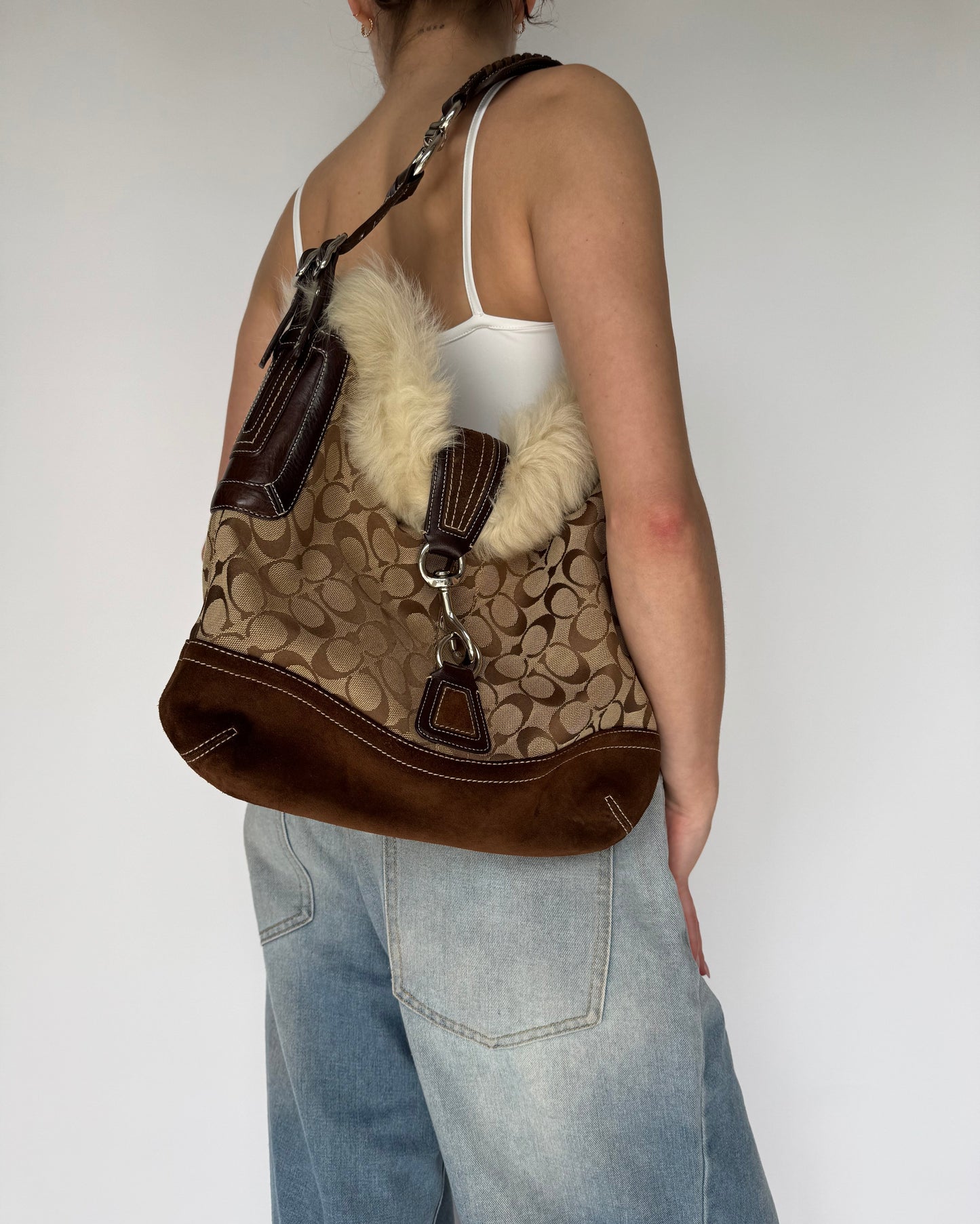 Y2K Coach Fur Lined Shoulder Bag