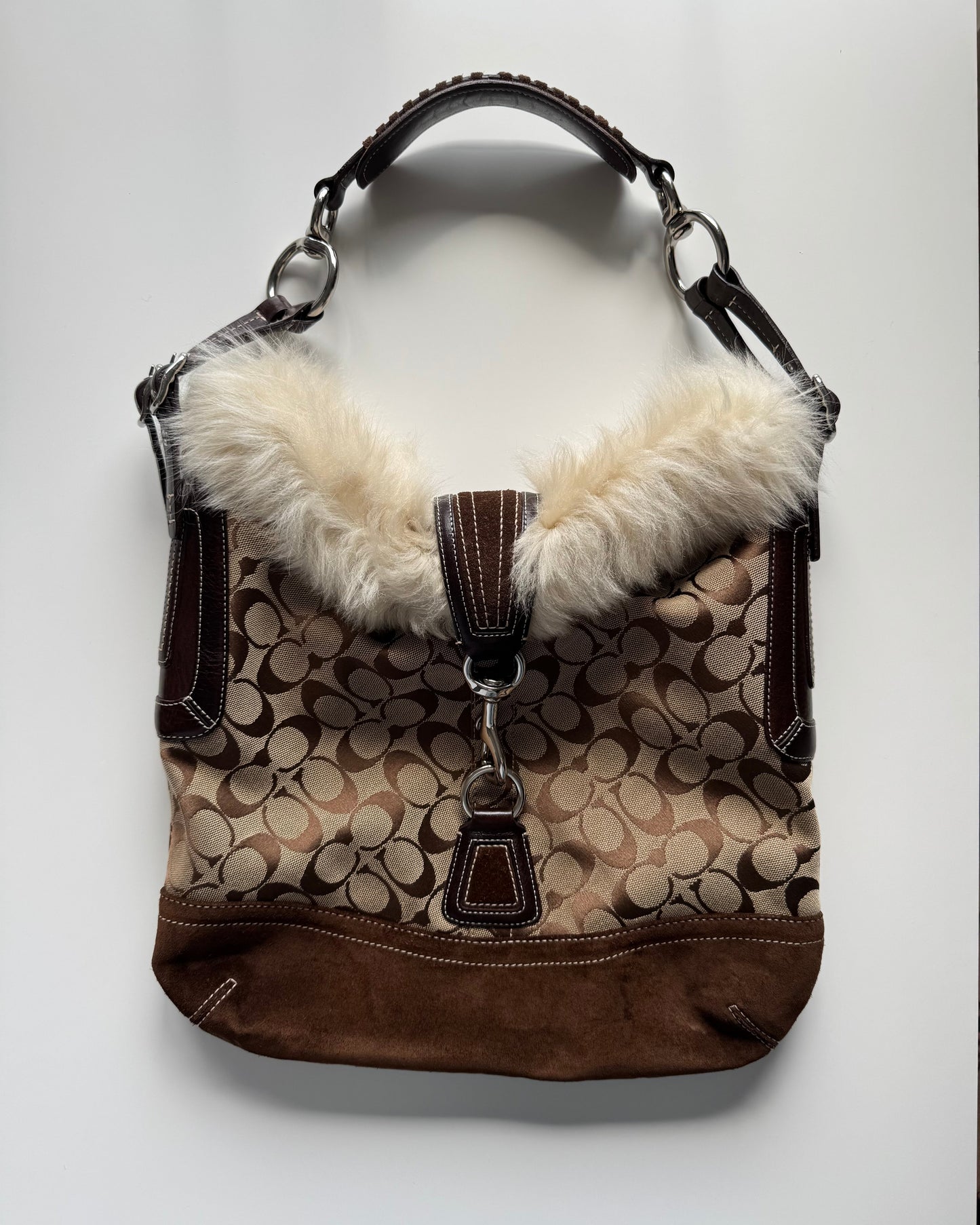 Y2K Coach Fur Lined Shoulder Bag