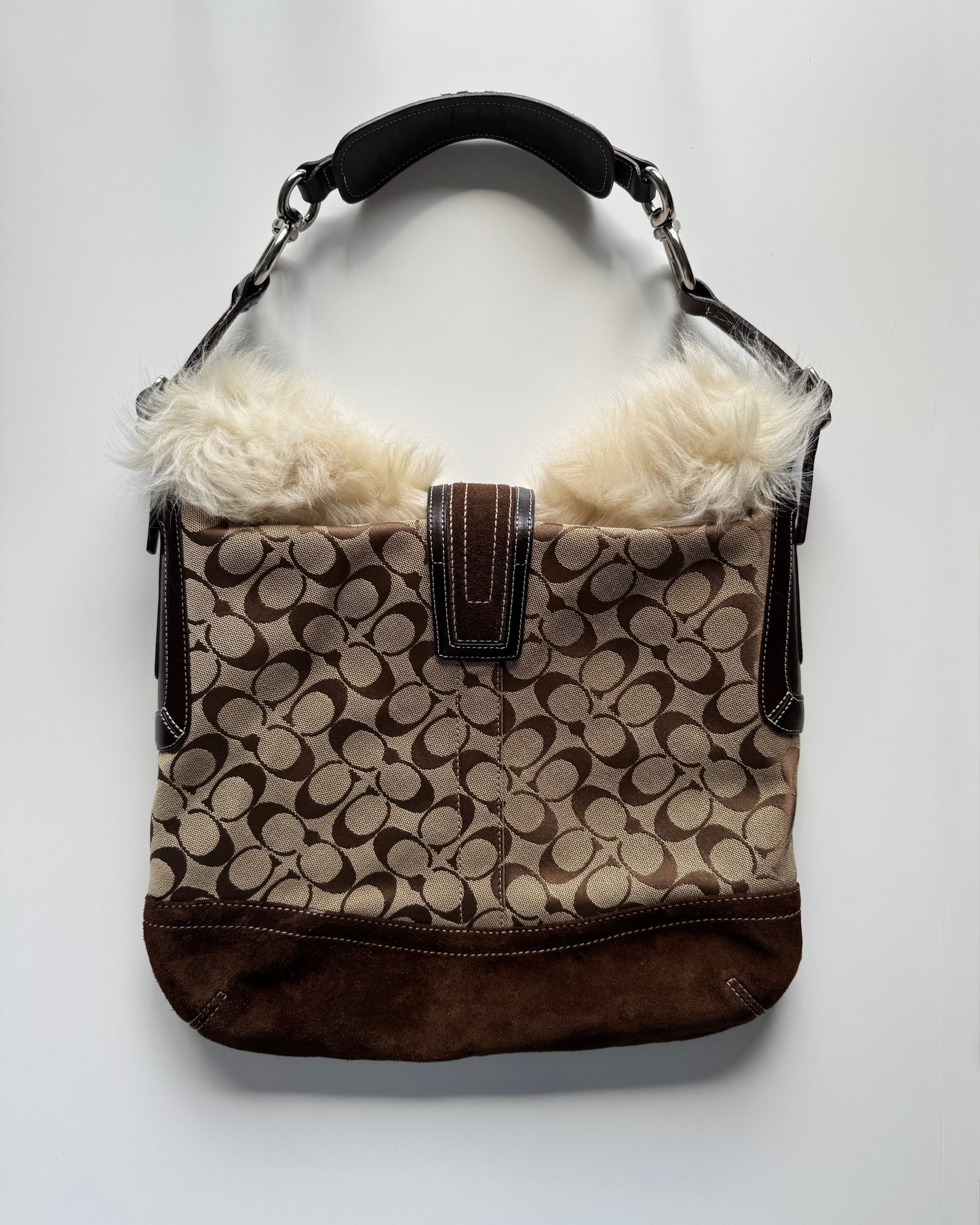 Y2K Coach Fur Lined Shoulder Bag