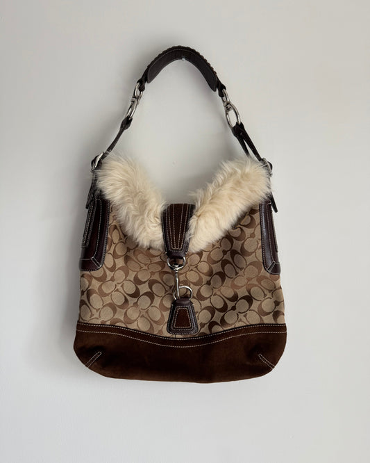 Y2K Coach Fur Lined Shoulder Bag