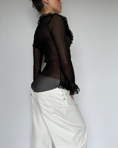 Sheer Beaded Long Sleeve Top - S/M