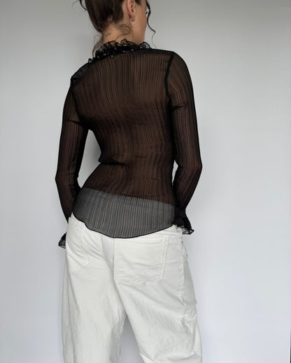 Sheer Beaded Long Sleeve Top - S/M