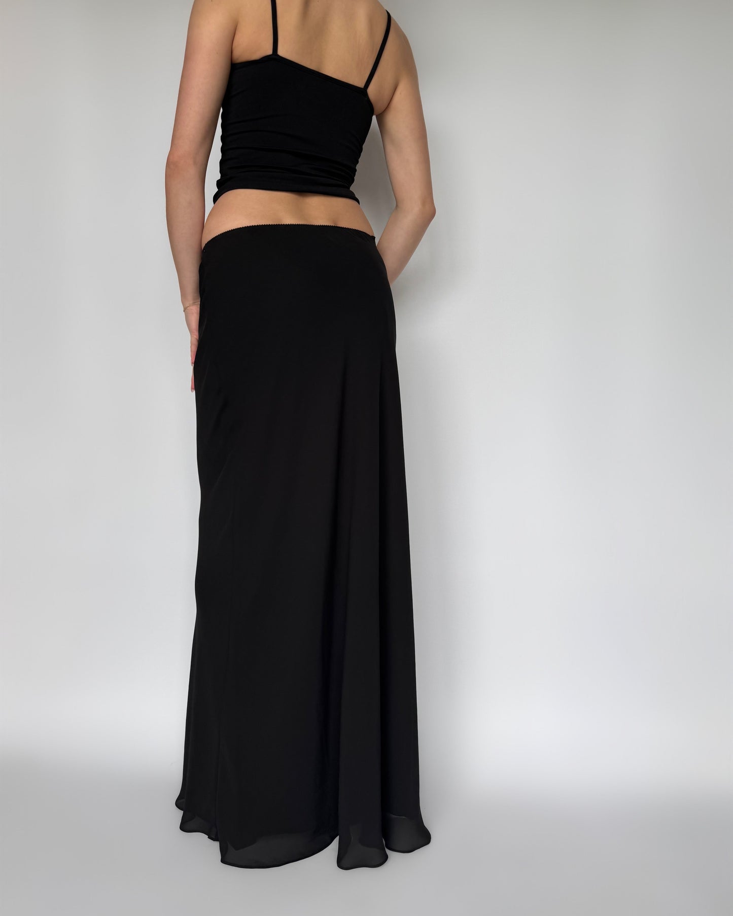 Vtg Black Maxi Skirt - XS