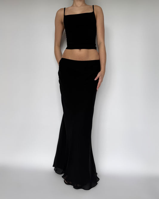 Vtg Black Maxi Skirt - XS
