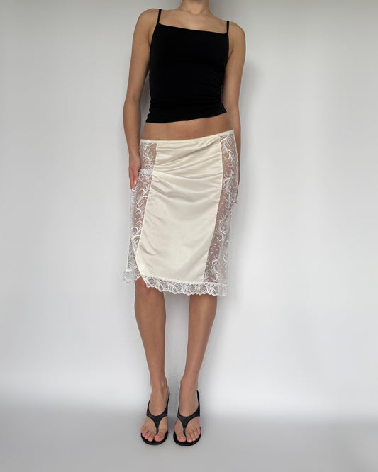 Vtg Body Chic Lace Panel Midi Skirt - XS/S
