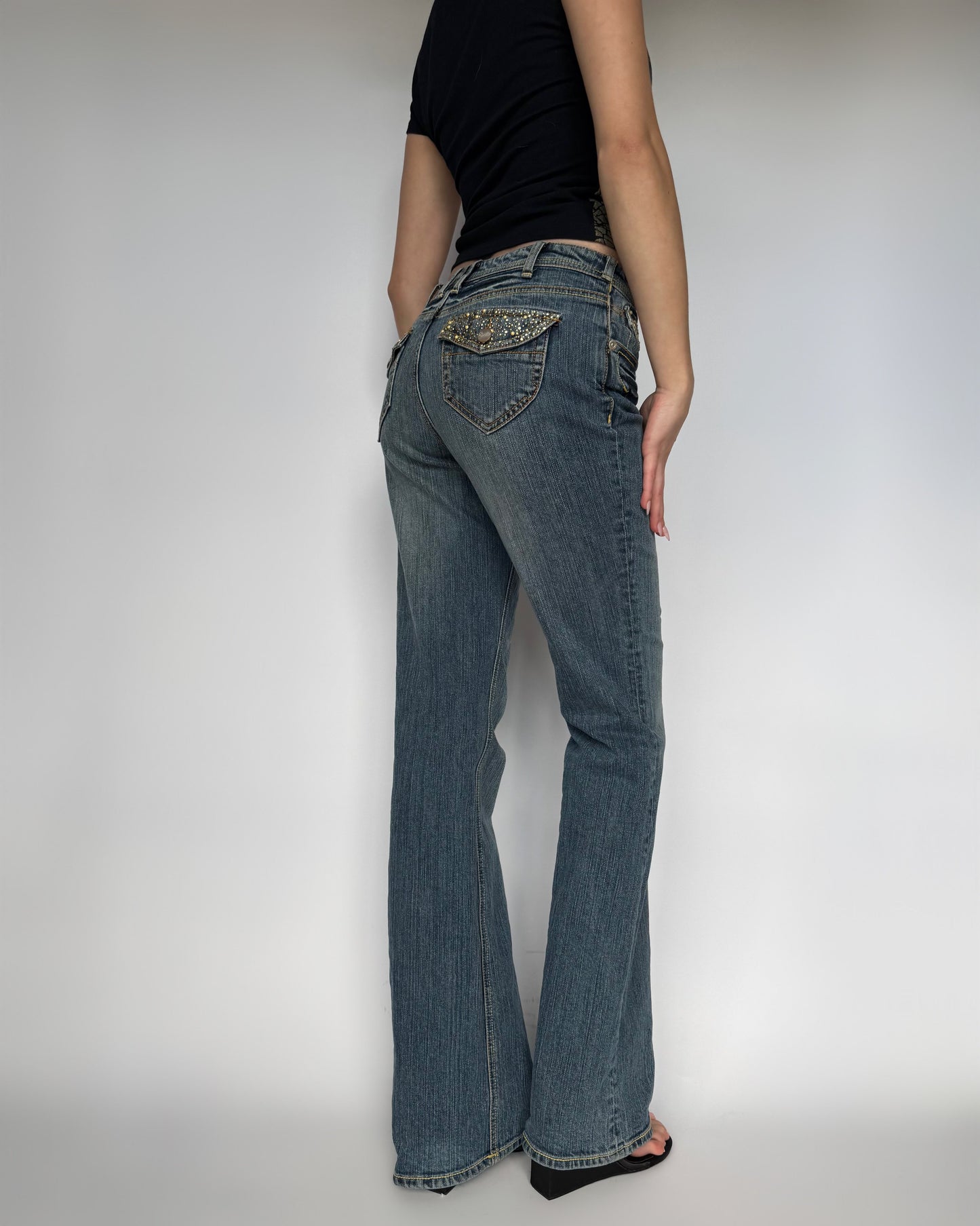 Caché Mid-Rise Bejeweled Jeans - XS/S