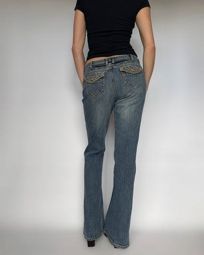 Caché Mid-Rise Bejeweled Jeans - XS/S