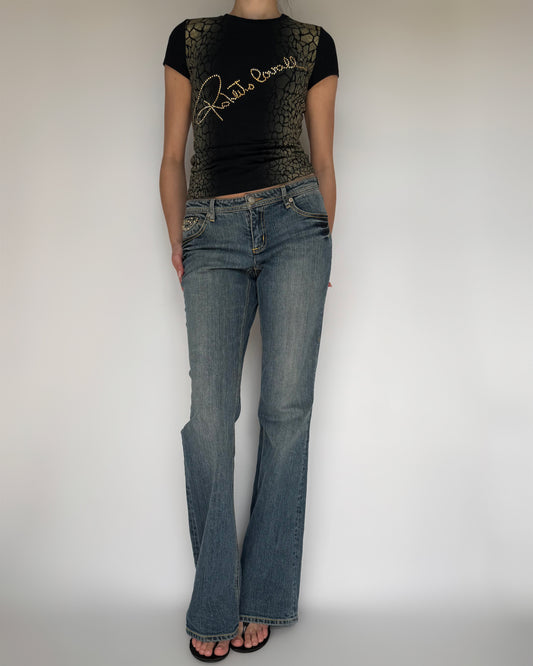 Caché Mid-Rise Bejeweled Jeans - XS/S