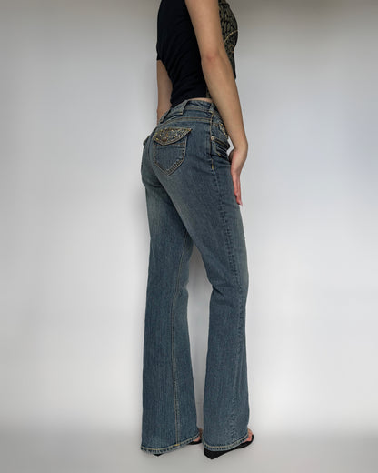 Caché Mid-Rise Bejeweled Jeans - XS/S